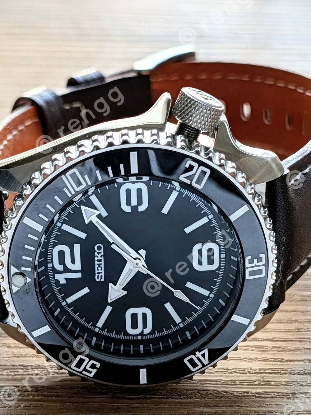 42mm Black Seiko Diver Mod Watch Sapphire Smooth Sweep Second